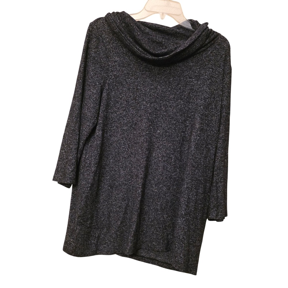 Chicos Gray Marled Cowl Neck Tunic Top Size 2 L Charcoal Knit Long Sleeve